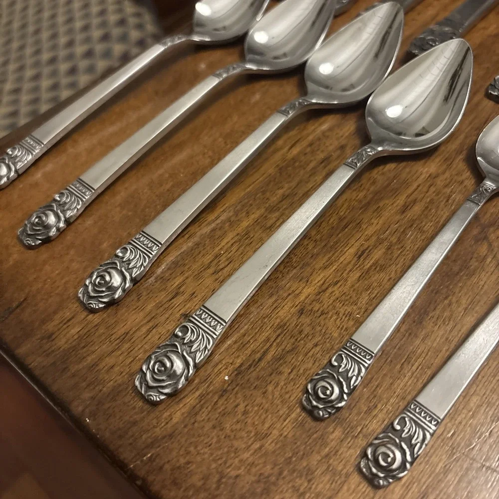 29 pc. Mid Century Interpur Rose Tip Stainless Steel Japan Flatware Silverware